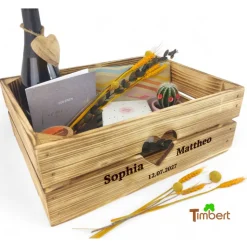 GESCHENKEKISTE mit ausgeschnittenem MOTIV und WUNSCHDATEN Geschenkbox zum Geburtstag Weihnachten Hochzeit Holzkiste Holz