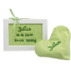 Geschenkeset  Türschild blau Rosa Grün Lila mit Namen - Personalisiertes Geschenk mit Rapskissen Herz und Bilderrahmen f