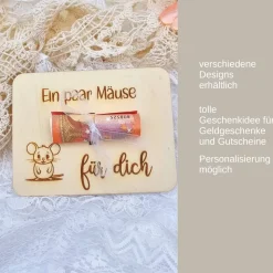Geschenkidee aus Holz | Karte aus Holz | Holzgrußkarte | Geldgeschenk Geburtstag | Ein paar Mäuse für dich