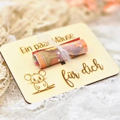 Geschenkidee aus Holz | Karte aus Holz | Holzgrußkarte | Geldgeschenk Geburtstag | Ein paar Mäuse für dich