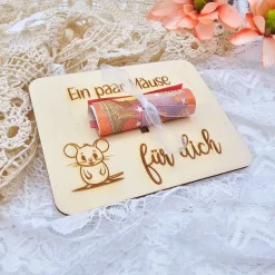 Geschenkidee aus Holz | Karte aus Holz | Holzgrußkarte | Geldgeschenk Geburtstag | Ein paar Mäuse für dich