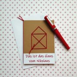 Geschenkkarte DAS IST DAS HAUS VOM NIKOLAUS gestickt