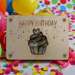 Geschenkkarten Holz „Cupcake Geburtstag