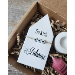 Geschenkkarton * Lieblingsmensch *aubergine Kerze * Du&Ich zuhause * Haus * Herz * Kerzenhalter