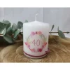 Geschenkkerze - Kerze zum 40. Geburtstag mit Blütenkranz im Bohostil - Beere