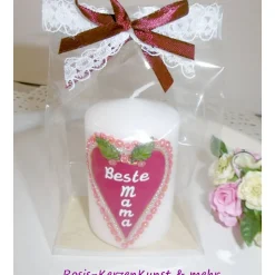 Geschenk-Kerze zum  Muttertag mit HERZ * handverziert * in Geschenkverpackung * Mitbringsel