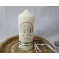 Geschenkkerze zur Taufe mit Regenbogen