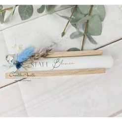 Geschenkkerzen - Stabkerze mit Spruch -statt Blumen- Dekoriert mit Holz - Freundinnengeschenk