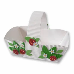 Geschenkkörbchen mit Erdbeeren als Osternest oder Frühlingsdeko/Tischdeko aus Wellpappe, Verpackung für Geschenke