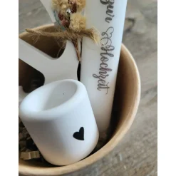 Geschenk-Set /  im Becher / Hochzeit / Kerze / Alles Gute / Hand in Hand ein Leben lang /Weiß