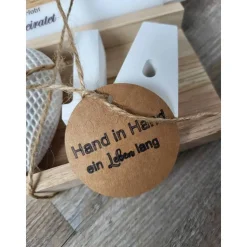 GeschenkSet *  JA * Herz * Holzverpackung * Kerzenhalter * Kerze * Hand in Hand ein Leben lang * Trockenblumen