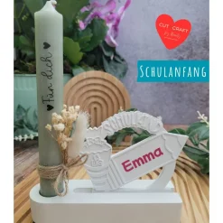 Geschenkset 1. Schultag, Einschieber mit Kerzenhalter, personalisiert & Wunschkerze in verschiedenen Farben, Schulanfang