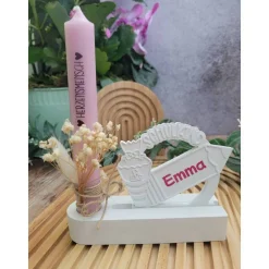 Geschenkset 1. Schultag, Einschieber mit Kerzenhalter, personalisiert & Wunschkerze in verschiedenen Farben, Schulanfang