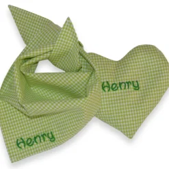 Geschenkset bestehend aus Herzkissen + Halstuch kariert mit Namen personalisiertes Geschenk zur Geburt Taufe Geburtstag