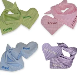 Geschenkset bestehend aus Herzkissen + Halstuch kariert mit Namen personalisiertes Geschenk zur Geburt Taufe Geburtstag