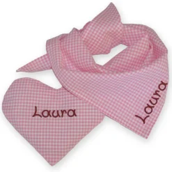 Geschenkset bestehend aus Herzkissen + Halstuch kariert mit Namen personalisiertes Geschenk zur Geburt Taufe Geburtstag