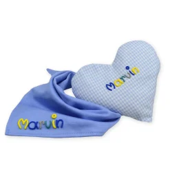 Geschenkset bestehend aus Herzkissen + Halstuch mit Namen personalisiertes Geschenk zur Geburt Taufe Geburtstagsgeschenk