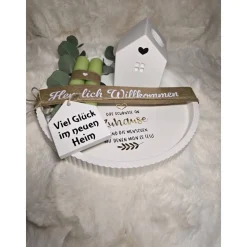 Geschenkset Einweihung, Umzug & Richtfest – Raysin Haus, Kerzen, Eukalyptus, Teller (21,5 cm)