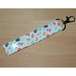 Geschenk-Set: Federmäppchen, Etui und Schlüsselband mit bunten Zahlen aus Biobaumwolle, Handarbeit