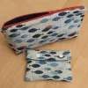 Geschenk-Set: Federmäppchen und Schlüssel- Etui mit Fischen aus Biobaumwolle, Handarbeit