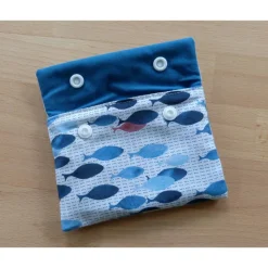 Geschenk-Set: Federmäppchen und Schlüssel- Etui mit Fischen aus Biobaumwolle, Handarbeit