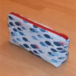 Geschenk-Set: Federmäppchen und Schlüssel- Etui mit Fischen aus Biobaumwolle, Handarbeit