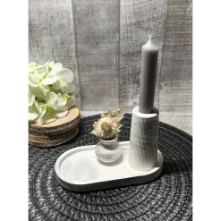 Geschenkset Geburtstag weiß-grau Dekoration Wohndeko Kerzenhalter Vase mit Trockenblumen Dekotablett Geschenk Handmade