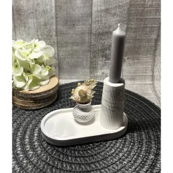 Geschenkset Geburtstag weiß-grau Dekoration Wohndeko Kerzenhalter Vase mit Trockenblumen Dekotablett Geschenk Handmade