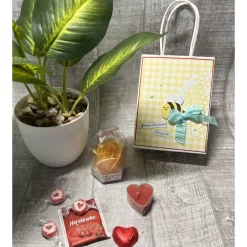 Geschenkset „kleine Auszeit“ zum Valentinstag, Muttertag, Geburtstag etc., Wellness-Tüte, Herz-Teelicht, Baderose, Tee