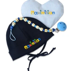 Geschenkset mit Namen Klassik best. aus Babymütze Schnullerkette Wärmekissen - Geschenk zur Geburt Taufe Geburtstag rosa