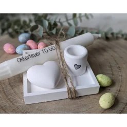 Geschenkset Ostern, Geschenkset, Schale mit Kerzenständer, Kerze und Herz, Ostern, Raysin, Ostergeschenk