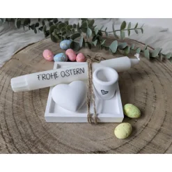 Geschenkset Ostern, Geschenkset, Schale mit Kerzenständer, Kerze und Herz, Ostern, Raysin, Ostergeschenk