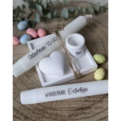 Geschenkset Ostern, Geschenkset, Schale mit Kerzenständer, Kerze und Herz, Ostern, Raysin, Ostergeschenk