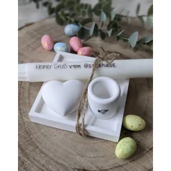 Geschenkset Ostern, Geschenkset, Schale mit Kerzenständer, Kerze und Herz, Ostern, Raysin, Ostergeschenk