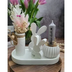 Geschenkset Ostern: Handgegossene Osterdeko mit Hase, Trockenblumen & Wunschkerze – Personalisierbar