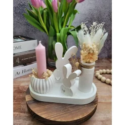 Geschenkset Ostern: Handgegossene Osterdeko mit Hase, Trockenblumen & Wunschkerze – Personalisierbar