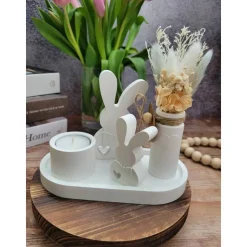 Geschenkset Ostern: Handgegossene Osterdeko mit Hase, Deko-Vase und Trockenblumen, Tischdeko