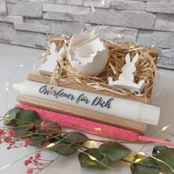 Geschenkset Ostern mit Kerze und Raysin-Deko – Handgemachte Osterfreude verschenken