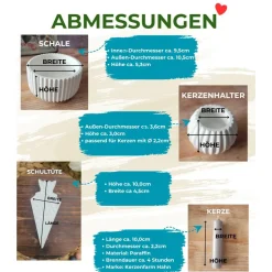 Geschenkset Schulanfang | Dekoschale mit Zuckertüte, Kerzenhalter + Kerze und Trockenblumen, personalisierbar | Schule