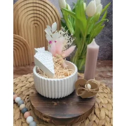 Geschenkset Schulanfang | Dekoschale mit Zuckertüte, Kerzenhalter + Kerze und Trockenblumen, personalisierbar | Schule