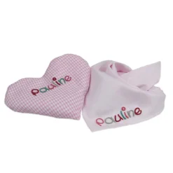 Geschenkset Wärmekissen + Halstuch mit Namen - Personalisiertes Geschenk für Babys Kinder mit Rapskissen Herz und Tuch