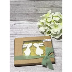 Geschenkset zu Ostern „hoppelige Grüße“ Ostern Osterhasen Anhänger Raysin Homedeko Deko weiß Geschenkidee Verpackung