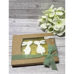 Geschenkset zu Ostern „hoppelige Grüße“ Ostern Osterhasen Anhänger Raysin Homedeko Deko weiß Geschenkidee Verpackung