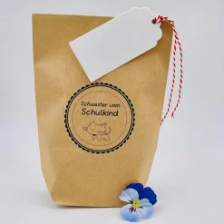 Geschenktüten-Set Schultüte Geschwistertüte Schwester vom Schulkind mit Geschenkanhänger aus Papier und Kordel in rot-we