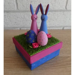 Geschenkverpackung - Ostern (Osterhasen mit Eiern und Stoffblumen)