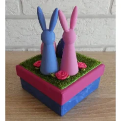 Geschenkverpackung - Ostern (Osterhasen mit Eiern und Stoffblumen)