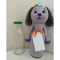 Geschenkverpackung, Flaschenüberzug, Hase Schlappohr, gehäkelt