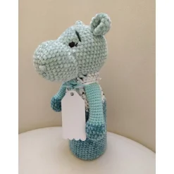 Geschenkverpackung, Flaschenüberzug, Nilpferd, gehäkelt, Handarbeit