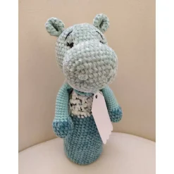 Geschenkverpackung, Flaschenüberzug, Nilpferd, gehäkelt, Handarbeit