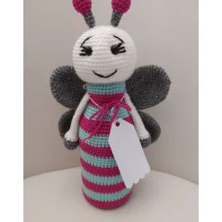 Geschenkverpackung, Flaschenüberzug, Schmetterling, gehäkelt, Handarbeit